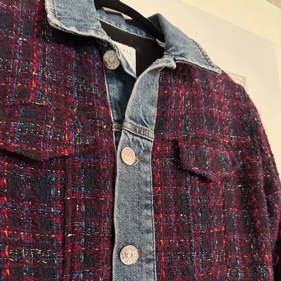 Sandro Chelsy Metallic-Tweed and Denim jacket in Bordeaux sz 38 (US sz 8) EUC
